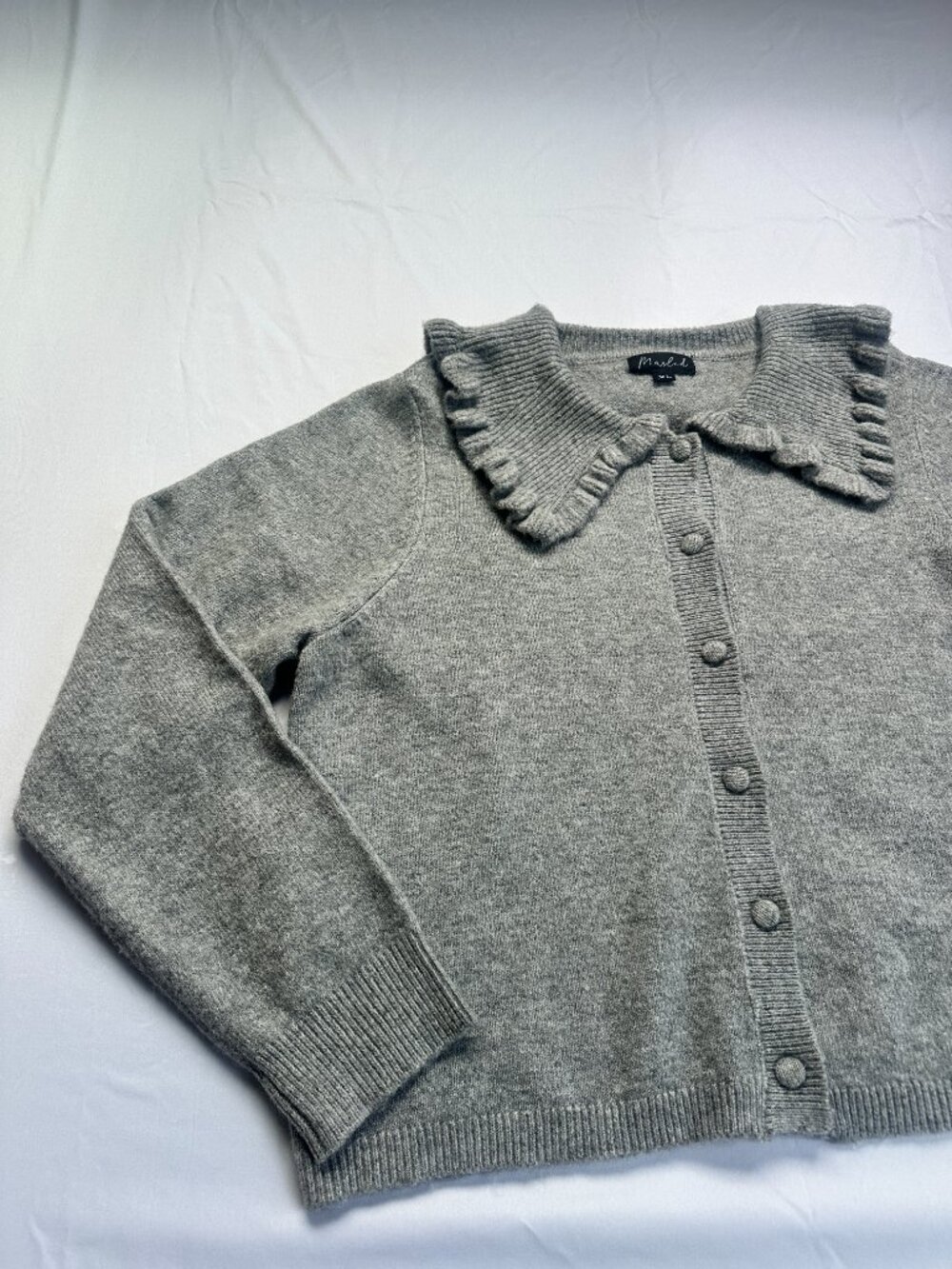 Marled Ruffle Collar Button Front Grannycore Cardigan Sweater Gray - XL